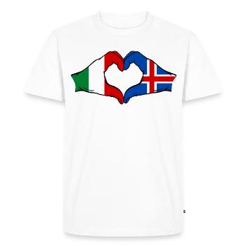 Drapeau de l'Italie et de l'Islande, mains en forme de cœur - T-shirt Premium bio Homme - blanc - Devant - Nico (187cm)