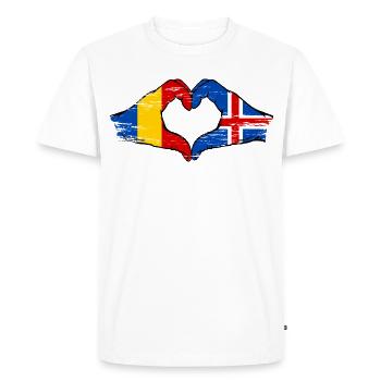 Drapeau de la Roumanie et de l'Islande en forme de cœur - T-shirt Premium bio Homme - blanc - Devant - Nico (187cm)