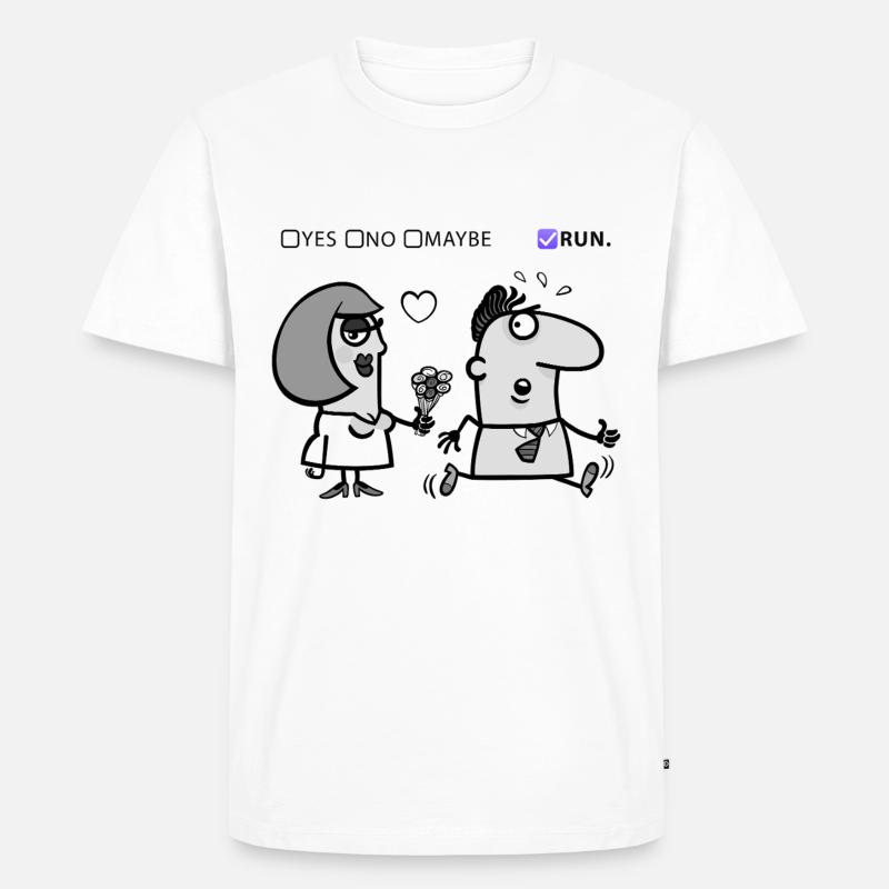 Liebe oder Flucht – Skurriles Humor-Design - Männer Premium Bio T-Shirt - Weiß