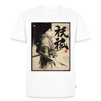Chat samouraï, guerrier et combattant japonais - T-shirt Premium bio Homme - blanc - Devant - Nico (187cm)