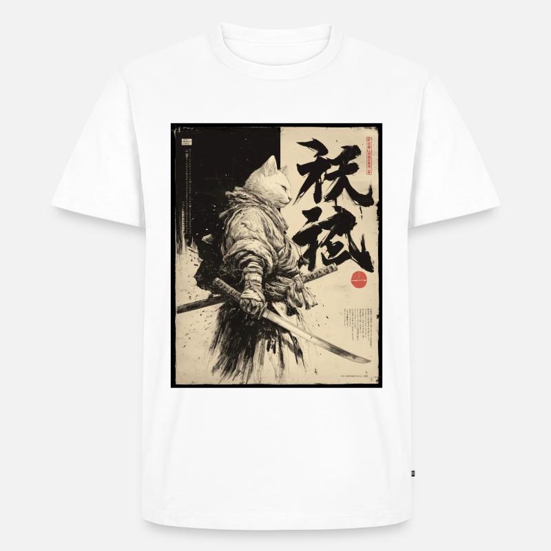Samurai Katze, Japanischer Krieger & Kämpfer - Männer Premium Bio T-Shirt - Weiß