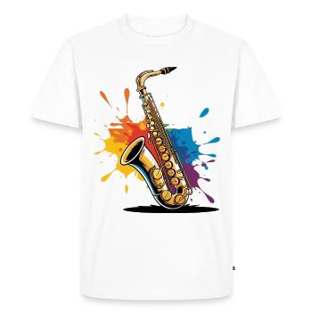 Impression d'art expressionniste de saxophone - T-shirt Premium bio Homme - blanc - Devant - Nico (187cm)