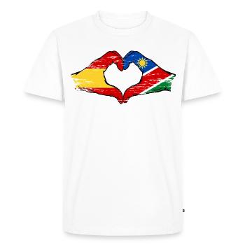 Espagne Namibie drapeau mains coeur utilisé - T-shirt Premium bio Homme - blanc - Devant - Nico (187cm)