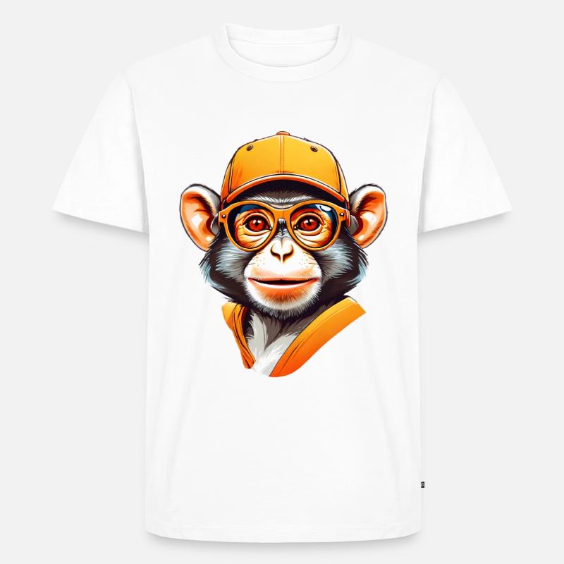 Cool Affe mit Cap und Brille - Männer Premium Bio T-Shirt - Weiß