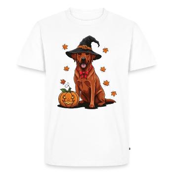 Labrador d'Halloween avec un chapeau de sorcière - T-shirt Premium bio Homme - blanc - Devant - Nico (187cm)