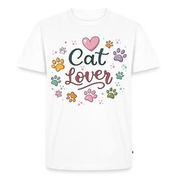Amour Félin et Pattes Colorées - T-shirt Premium bio Homme - blanc - Devant - Nico (187cm)