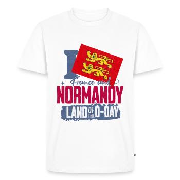 Design Land de Normandie avec Lion et Drapeau - T-shirt Premium bio Homme - blanc - Devant - Nico (187cm)