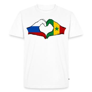 Russie Sénégal Drapeau Mains Coeur Forme - T-shirt Premium bio Homme - blanc - Devant - Nico (187cm)