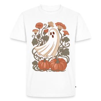 pumpkin flowers autumn ghost Halloween - Men's Premium Organic T-Shirt - white - Front - Nico (187cm)