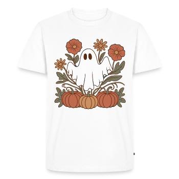 pumpkin flowers autumn ghost Halloween - Men's Premium Organic T-Shirt - white - Front - Nico (187cm)