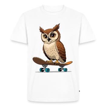 Hibou sur planche à roulettes dans le style bande dessinée - T-shirt Premium bio Homme - blanc - Devant - Nico (187cm)