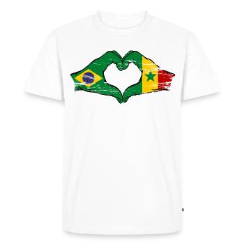 Brésil Sénégal Drapeau Mains Coeur Forme Utilisé - T-shirt Premium bio Homme - blanc - Devant - Nico (187cm)
