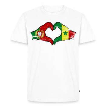 Portugal Sénégal drapeau mains coeur utilisé - T-shirt Premium bio Homme - blanc - Devant - Nico (187cm)