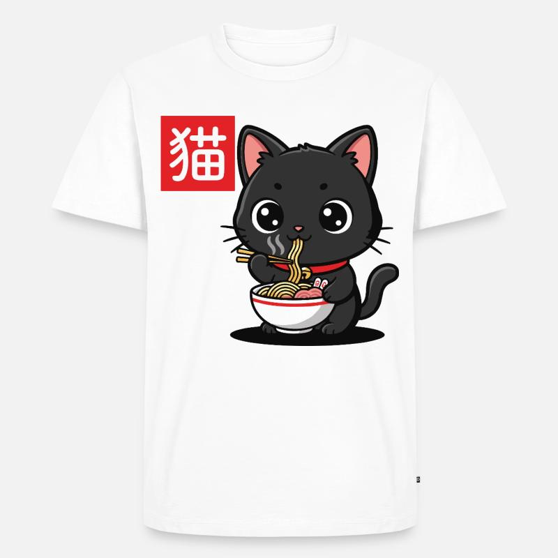 Kätzchen Isst Ramen Illustration - Männer Premium Bio T-Shirt - Weiß