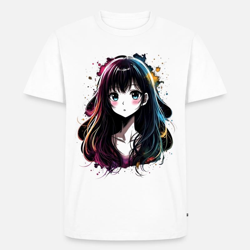 Anime Mädchen mit buntem Farbverlauf - Männer Premium Bio T-Shirt - Weiß