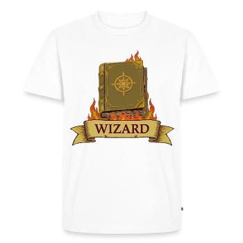 Burning Spellbook – Wizard Cartoon - Men's Premium Organic T-Shirt - white - Front - Nico (187cm)