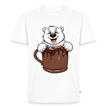 Playful polar bear with chocolate cup - Men's Premium Organic T-Shirt - white - Front - Nico (187cm)