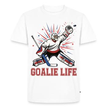 Humour Hockey Joueur Gardien Hockey - T-shirt Premium bio Homme - blanc - Devant - Nico (187cm)
