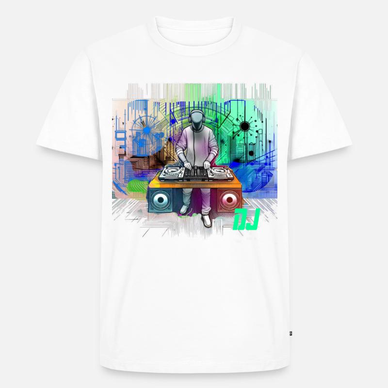 Dynamischer DJ mit bunten Techno-Designs - Männer Premium Bio T-Shirt - Weiß