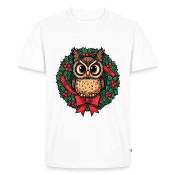 Hibou en couronne de Noël - T-shirt Premium bio Homme - blanc - Devant - Nico (187cm)