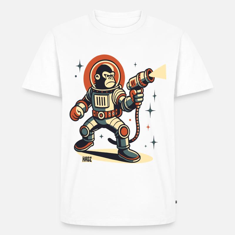 Space Monkey Astronaut Laser Blaster - Männer Premium Bio T-Shirt - Weiß