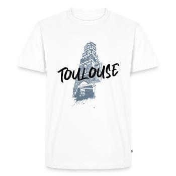 Illustration monochrome Toulouse Saint-Nicolas - T-shirt Premium bio Homme - blanc - Devant - Nico (187cm)