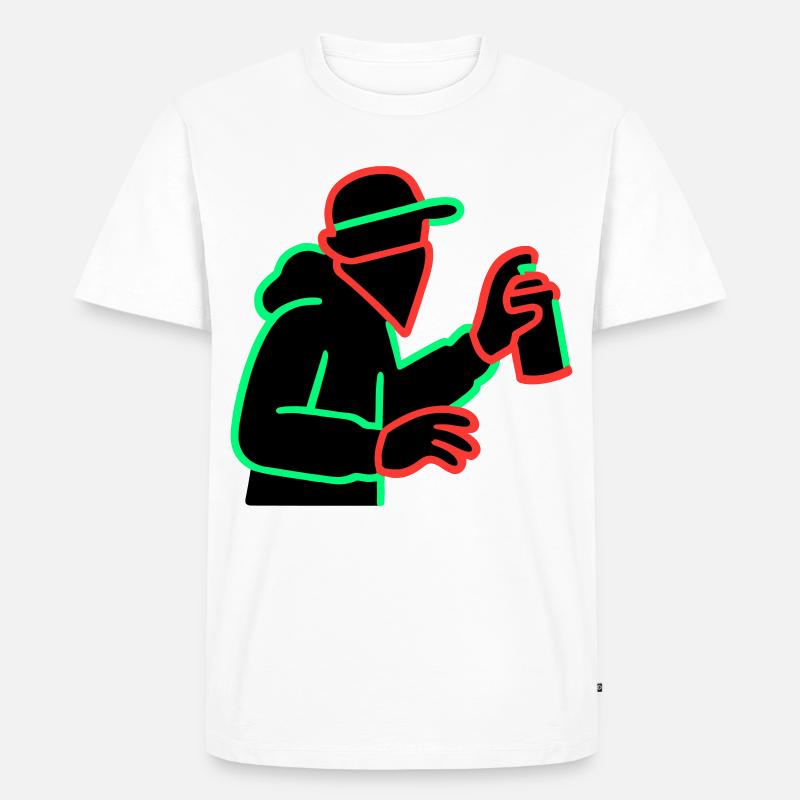 Neon Graffiti Sprayer Silhouette - Männer Premium Bio T-Shirt - Weiß