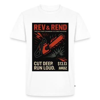 Magazine de fausses tronçonneuses Rev & Rend - T-shirt Premium bio Homme - blanc - Devant - Nico (187cm)