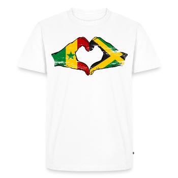 Sénégal Jamaïque drapeau mains forme de coeur utilisé - T-shirt Premium bio Homme - blanc - Devant - Nico (187cm)