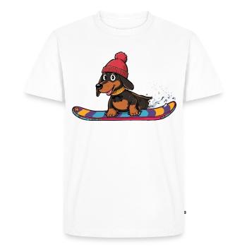 Dachshund snowboard in winter - Men's Premium Organic T-Shirt - white - Front - Nico (187cm)