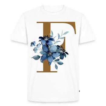Floral F – Golden letter with flowers - Men's Premium Organic T-Shirt - white - Front - Nico (187cm)