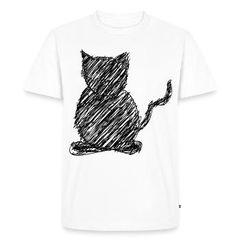 Cat Scribble Drawing Animal Gift - Men's Premium Organic T-Shirt - white - Front - Nico (187cm)