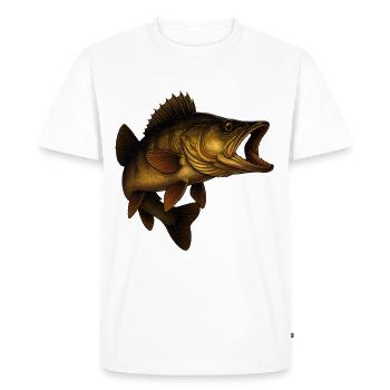 Poisson sandre détaillé illustratif - T-shirt Premium bio Homme - blanc - Devant - Nico (187cm)