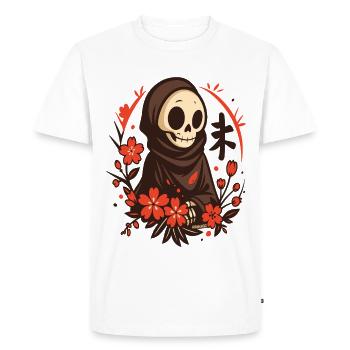 Petite Faucheuse dans le cercle fleuri de Sakura - T-shirt Premium bio Homme - blanc - Devant - Nico (187cm)