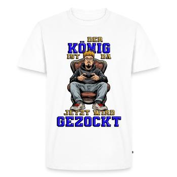 The king is here - pass me the controller - Men's Premium Organic T-Shirt - white - Front - Nico (187cm)