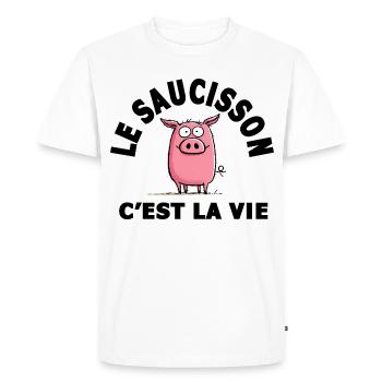 le saucisson c'est la vie humour - T-shirt Premium bio Homme - blanc - Devant - Nico (187cm)