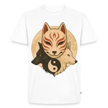 Masque de renard et loups Yin Yang - T-shirt Premium bio Homme - blanc - Devant - Nico (187cm)
