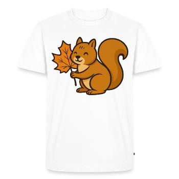 Cute Squirrel with Autumn Leaf Cartoon - Men's Premium Organic T-Shirt - white - Front - Nico (187cm)