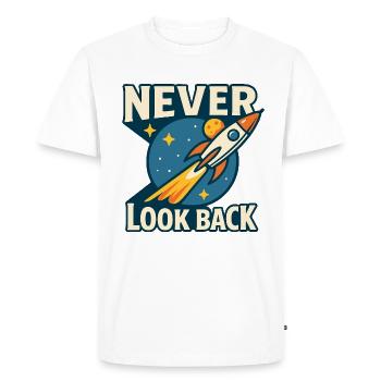 Ne regardez jamais en arrière Motif de fusée Espace rétro - T-shirt Premium bio Homme - blanc - Devant - Nico (187cm)