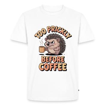 Humour de hérisson – Trop piquant avant le café - T-shirt Premium bio Homme - blanc - Devant - Nico (187cm)