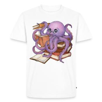 Reading Octopus in Stack of Books Book Gift - Men's Premium Organic T-Shirt - white - Front - Nico (187cm)