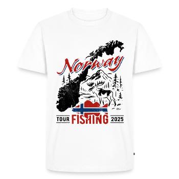 Excursion de pêche en Norvège 2025 - Cadeau de pêcheur - T-shirt Premium bio Homme - blanc - Devant - Nico (187cm)
