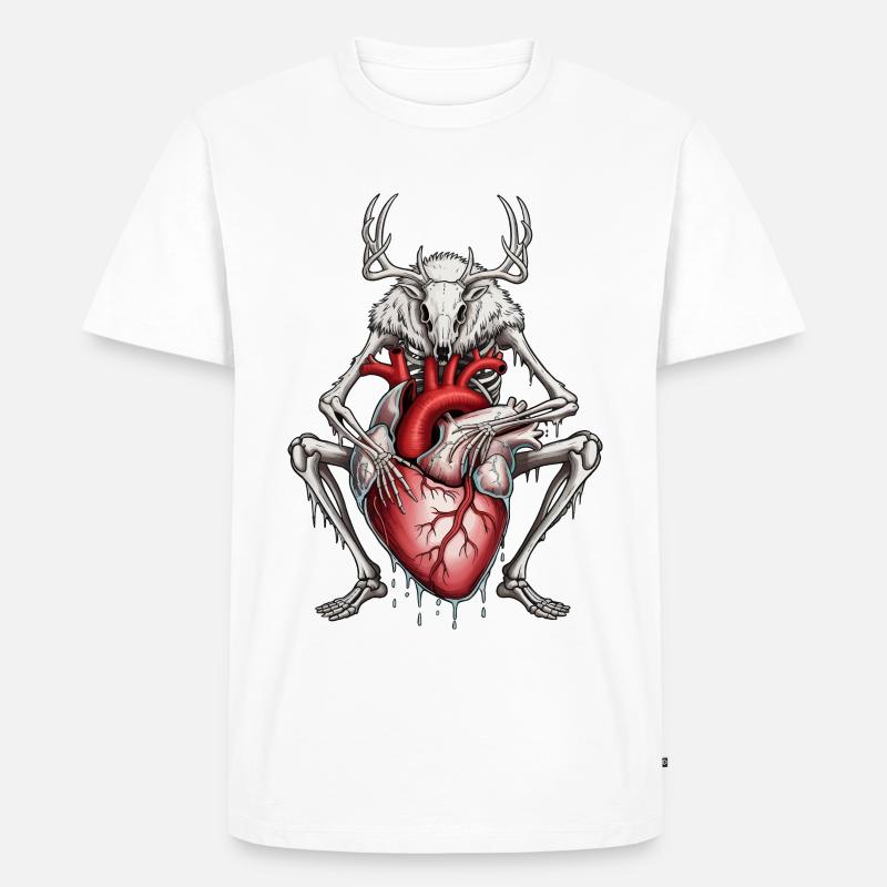 Anatomischer Hirsch mit blutendem Herz - Männer Premium Bio T-Shirt - Weiß