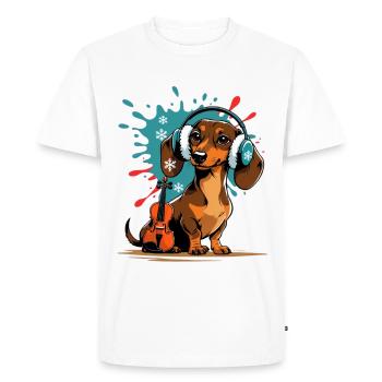 Winter music dachshund with headphones - Men's Premium Organic T-Shirt - white - Front - Nico (187cm)