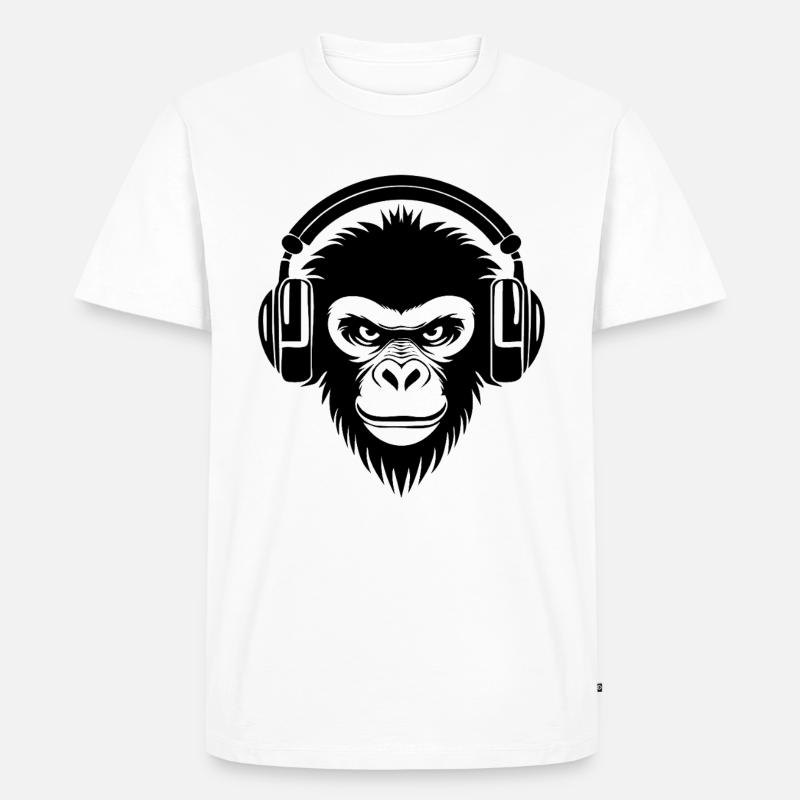 Finsterer Comic-Affe mit Kopfhörern Shirt - Männer Premium Bio T-Shirt - Weiß