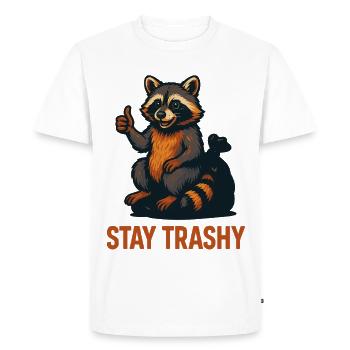 Restez trash raton laveur Meme Humour Citation - T-shirt Premium bio Homme - blanc - Devant - Nico (187cm)