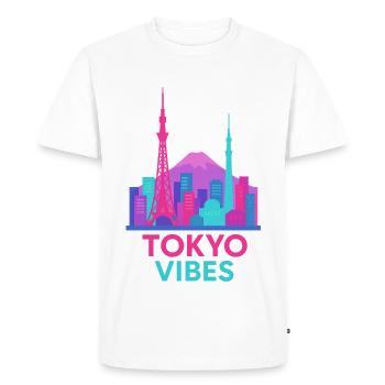 Tokyo Vibes Neon Skyline Silhouette City - Men's Premium Organic T-Shirt - white - Front - Nico (187cm)