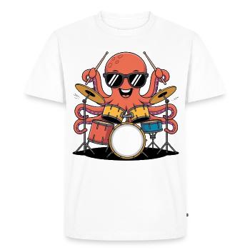 Batteur Octopus Band Groove - T-shirt Premium bio Homme - blanc - Devant - Nico (187cm)