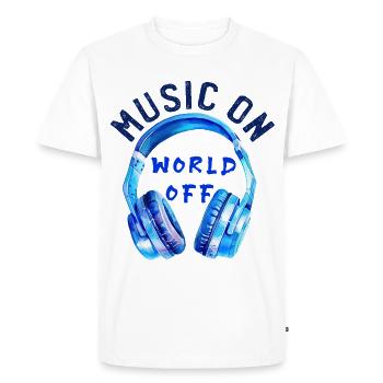 Headphones "Music on - World off" Music - Men's Premium Organic T-Shirt - white - Front - Nico (187cm)