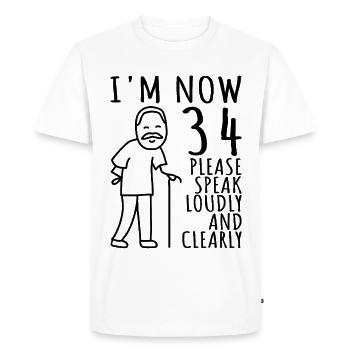 34ème Anniversaire 34s 34ème J’ai 34 ans maintenant - T-shirt Premium bio Homme - blanc - Devant - Nico (187cm)